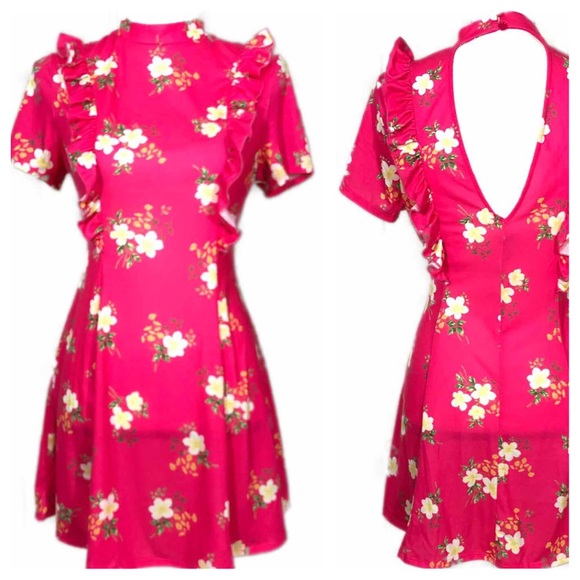ASOS Dresses & Skirts - ASOS Pink Floral Ruffle Skater Dress Size 8